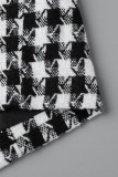 Botões de patchwork preto casual estampado agasalhos com gola virada para trás