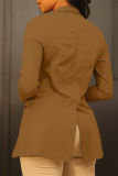 Хаки Повседневная однотонная верхняя одежда в стиле пэчворк с отложным воротником