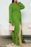 Vêtement d'extérieur à col cardigan patchwork à pampilles solides décontracté vert