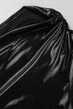 Черное сексуальное однотонное платье в стиле пэчворк с открытой спиной и косым воротником без рукавов
