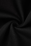 Negro casual estampado de letras patchwork cuello con cremallera manga larga dos piezas