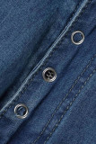 Детские синие повседневные однотонные лоскутные металлические аксессуары с украшением и высокой талией, обычные джинсовые джинсы