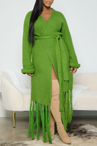 Vêtement d'extérieur à col cardigan patchwork à pampilles solides décontracté vert