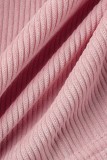 Prendas de abrigo de cuello vuelto cárdigan de patchwork sólido casual rosa