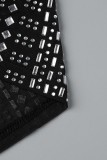 Negro sexy patchwork perforación en caliente transparente sin espalda cuello en V sin mangas dos piezas
