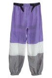 Пурпурные повседневные лоскутные брюки контрастного цвета больших размеров