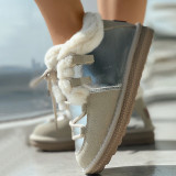 Creme branco casual patchwork contraste redondo manter sapatos baixos confortáveis ​​e quentes