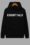 Black Sportswear Print Letter Hooded Collar Long Sleeve Two Pieces