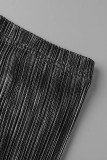 Zwarte sexy effen patchwork kraag met lange mouwen, drie stukken
