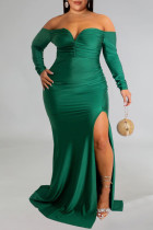 Зеленое сексуальное вечернее платье с открытой спиной и открытыми плечами Платья больших размеров