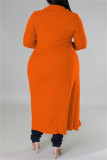 Orangefarbener, lässiger, fester Patchwork-Cardigan mit Turndown-Kragen und Mantel in Übergröße