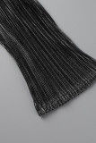 Colarinho preto sexy de patchwork sólido manga longa três peças