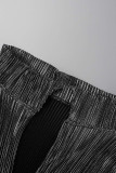 Negro sexy sólido patchwork cuello vuelto manga larga tres piezas