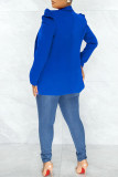 Синяя повседневная однотонная верхняя одежда в стиле пэчворк с отложным воротником