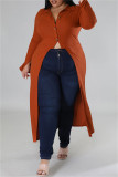 Vit Casual Solid Patchwork Cardigan Turndown-krage Plus Size Överrock