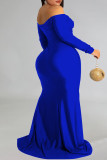 Vestido de noite azul sexy formal sólido sem costas com decote ombro a ombro vestidos plus size