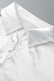Robes de robe de chemise à col rabattu décontractées en patchwork de bandage solide blanc