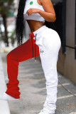 Pantalones casuales de cintura alta con contraste de patchwork rojo blanco