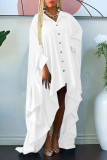 Vestidos de tamanho grande com fivela de retalhos assimétrico branco casual com abertura para baixo