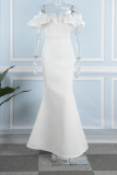 Weißes, elegantes, festes Patchwork-Volant aus dem Schulter-Abendkleid