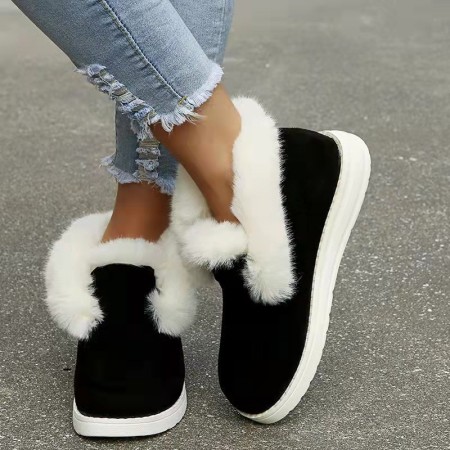 Black Casual Patchwork Solid Color Round Flats Shoes