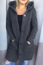 Dark Gray Casual Solid Cardigan Hooded Collar Outerwear