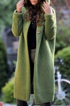 Vêtement d'extérieur à col à capuche et cardigan uni décontracté vert