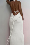 Vestidos longos brancos sexy com bandagem sem costas com alça de espaguete