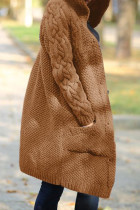 Koffie Casual Solid Cardigan Hooded Kraag Bovenkleding