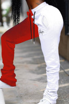 Red White Casual Patchwork Contrast Regular High Waist Trousers
