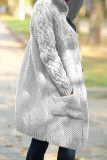 Vêtement d'extérieur à col à capuche et cardigan uni décontracté gris foncé