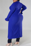 Blue Casual Solid Patchwork Cardigan Turndown Collar Plus Size Overcoat