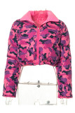 Prendas de abrigo con cremallera y patchwork con estampado de camuflaje de calle informal rosa