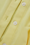 Top con colletto rovesciato con fibbia patchwork in tinta unita casual giallo