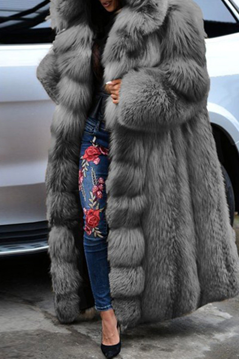 

Grey Casual Solid Patchwork Cardigan Hooded Collar Outerwear