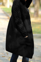 Prendas de abrigo de cuello con capucha de cárdigan sólido informal negro