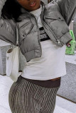 Grey Casual Street Solid Patchwork Cardigan Collar Outerwear