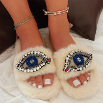 Zapatos cómodos redondos de diamantes de imitación casuales blanco crema