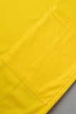 Robes droites jaunes à imprimé patchwork à col rond