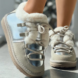 Creme branco casual patchwork contraste redondo manter sapatos baixos confortáveis ​​e quentes