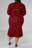 Röd Sexig Casual Print Leopard urholkad Turtleneck Plus Size Two Pieces