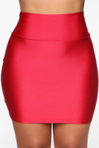 Rojo casual elegante sólido patchwork flaco cintura alta lápiz fondo de color sólido