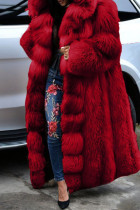 Prendas de abrigo de cuello con capucha de rebeca de patchwork sólido casual rojo