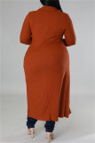 Orange Casual Solid Patchwork Cardigan Turndown Collar Plus Size Overcoat