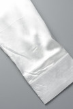 Witte Casual Solid Bandage Patchwork Gesp Turndown Kraag Shirt Jurk Jurken