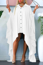 Белое повседневное однотонное платье в стиле пэчворк с пряжкой, асимметричное платье с отложным воротником, асимметричное платье, платья больших размеров