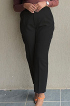 Patchwork uni décontracté noir avec ceinture taille haute droite bas de couleur unie