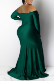 Grön Sexig formell solid rygglös slits av axeln Långärmade klänningar i plusstorlek