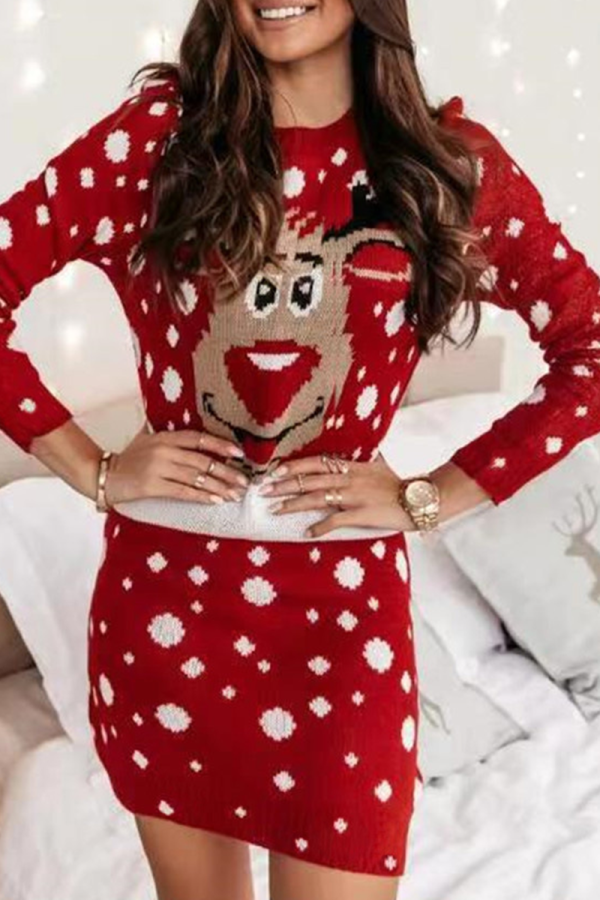 Disfraces de Wapiti con estampado de patchwork de fiesta de Navidad roja
