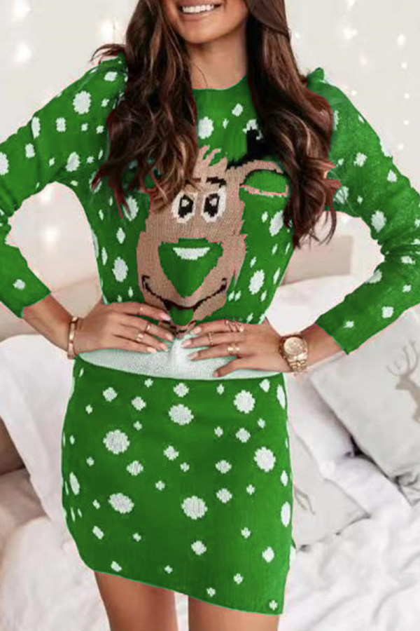 Grüne Wapiti-Kostüme für Weihnachtsfeiern mit Patchwork-Druck